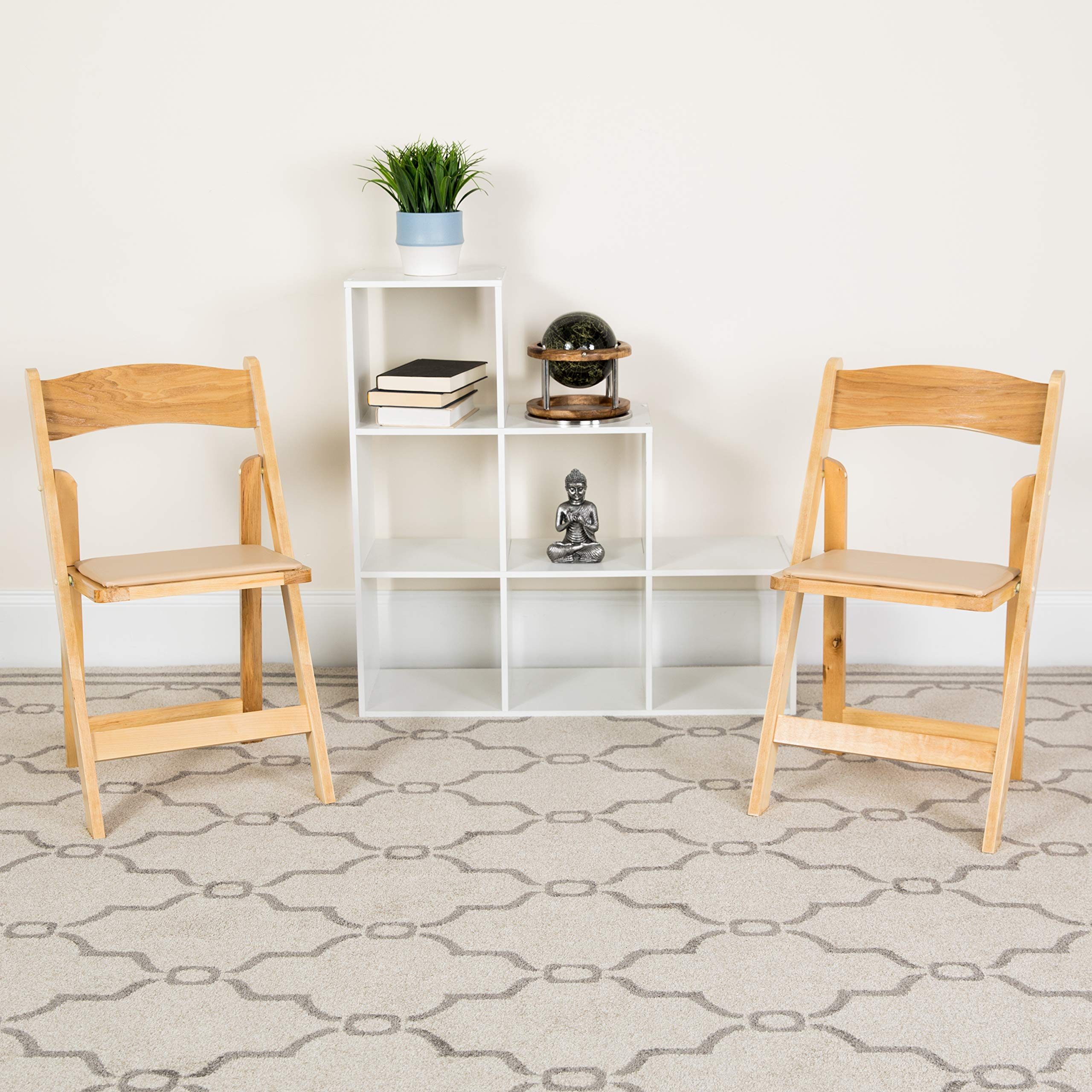 Flash Furniture Hercules Series Beechwood Folding Event Chairs With Padded Seats, Modern Wooden Folding Banquet Chairs, Set Of 4, Natural